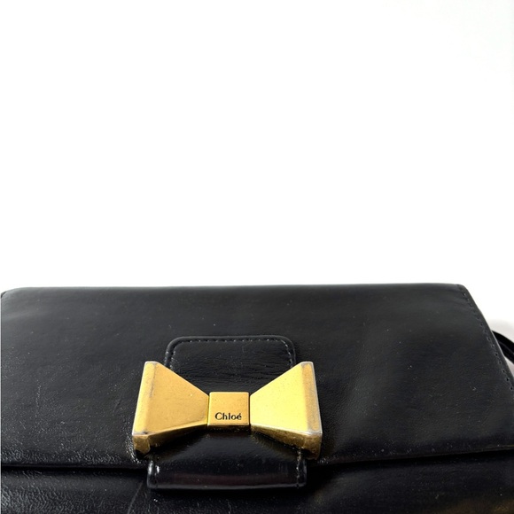 Chloé Black Leather Bow Clutch – Gold Hardware, French Designer - Picture 3 of 7